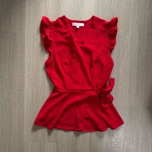 Monteau Vibrant Red Ruffle Sleeve Blouse Medium
